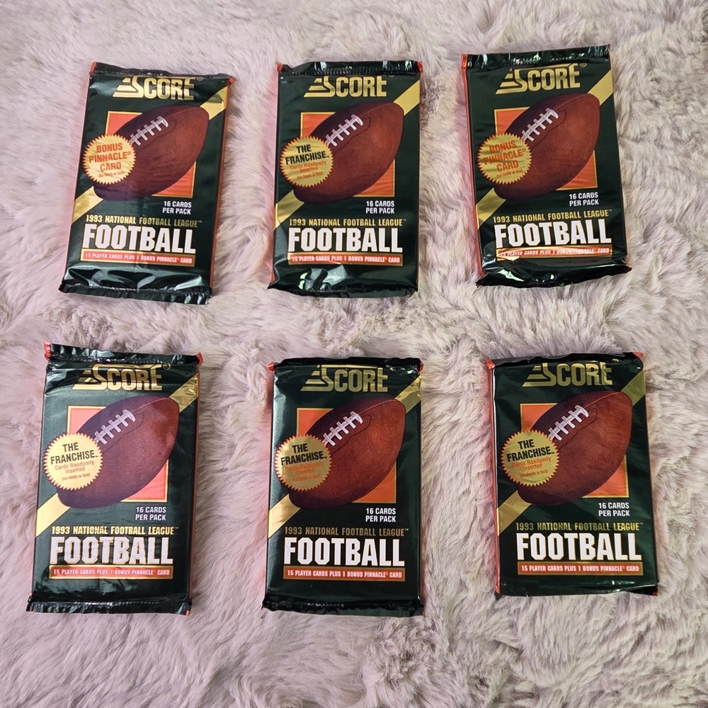 Lot of 6 1993 Score Football Sealed Wax Packs 16 Cards Each Franchise Inserts